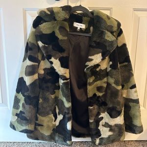 Camo faux fur coat